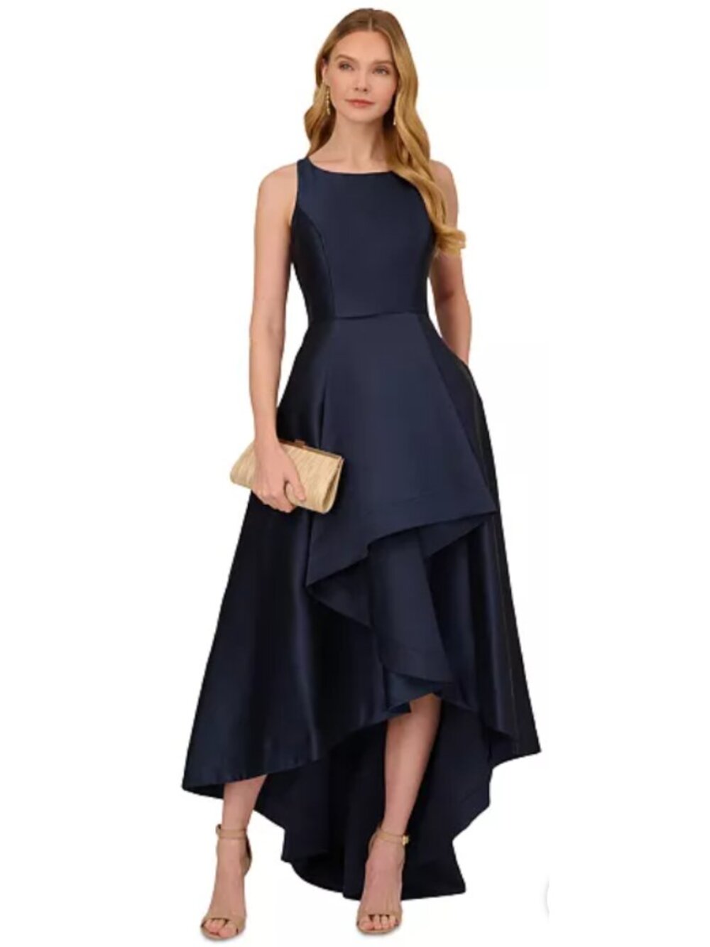 Adrianna Papell Mikado Dark Blue High-Low Sleeveless Gown - Size 10 - NWT